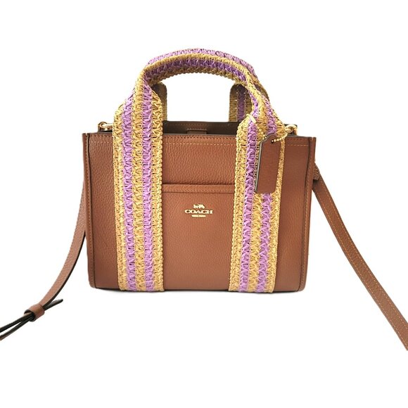 Coach CBG91 Straw Webbing Smith Tote 24 Crossbody Handbag Redwood Multi - Picture 1 of 7